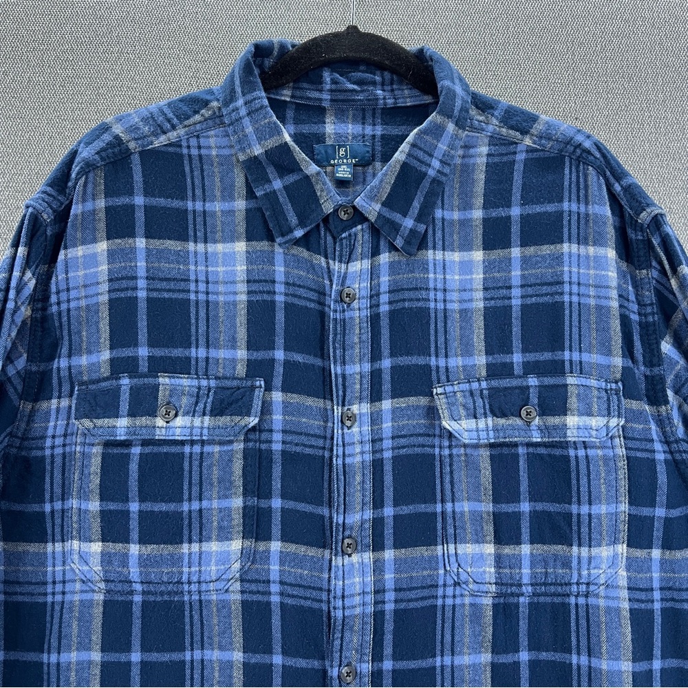 George Men’s Blue Casual Long Sleeve Flannel Button Down Shirt XXL - Picture 2 of 10